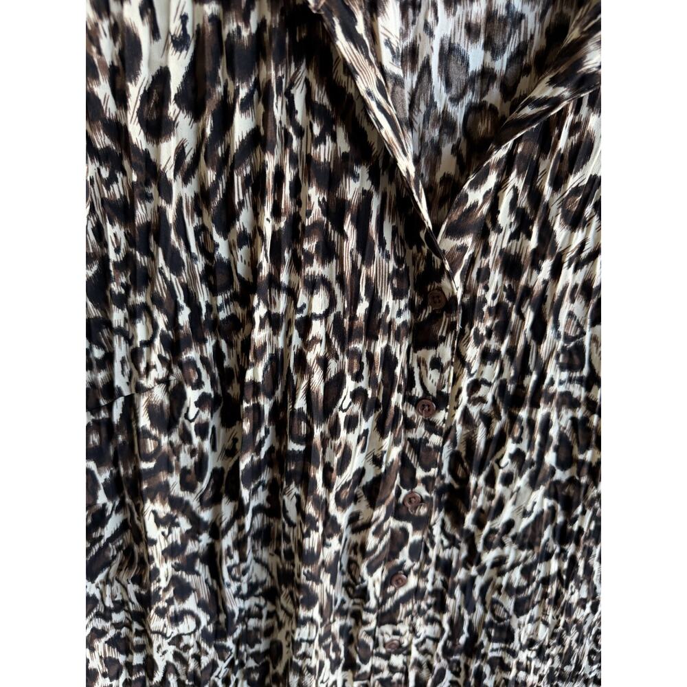Vintage Women's Classic Brown Leopard Blouse Long Sleeve Button Front XL - Picture 3 of 5